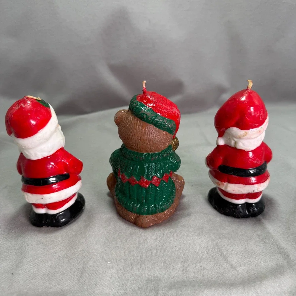 Vintage Christmas Candle Lot Interpur Santa Claus Teddy Bear Retro Kitsch Unlit